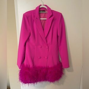 Fashion Nova-Delia Feathered Blazer Dress-Fuchsia